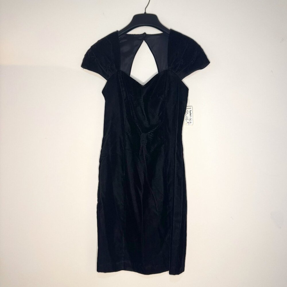 NWT Roberta Bridal Vintage 80s Black Dress with Diamond Cut-Out Back Size 3/4
